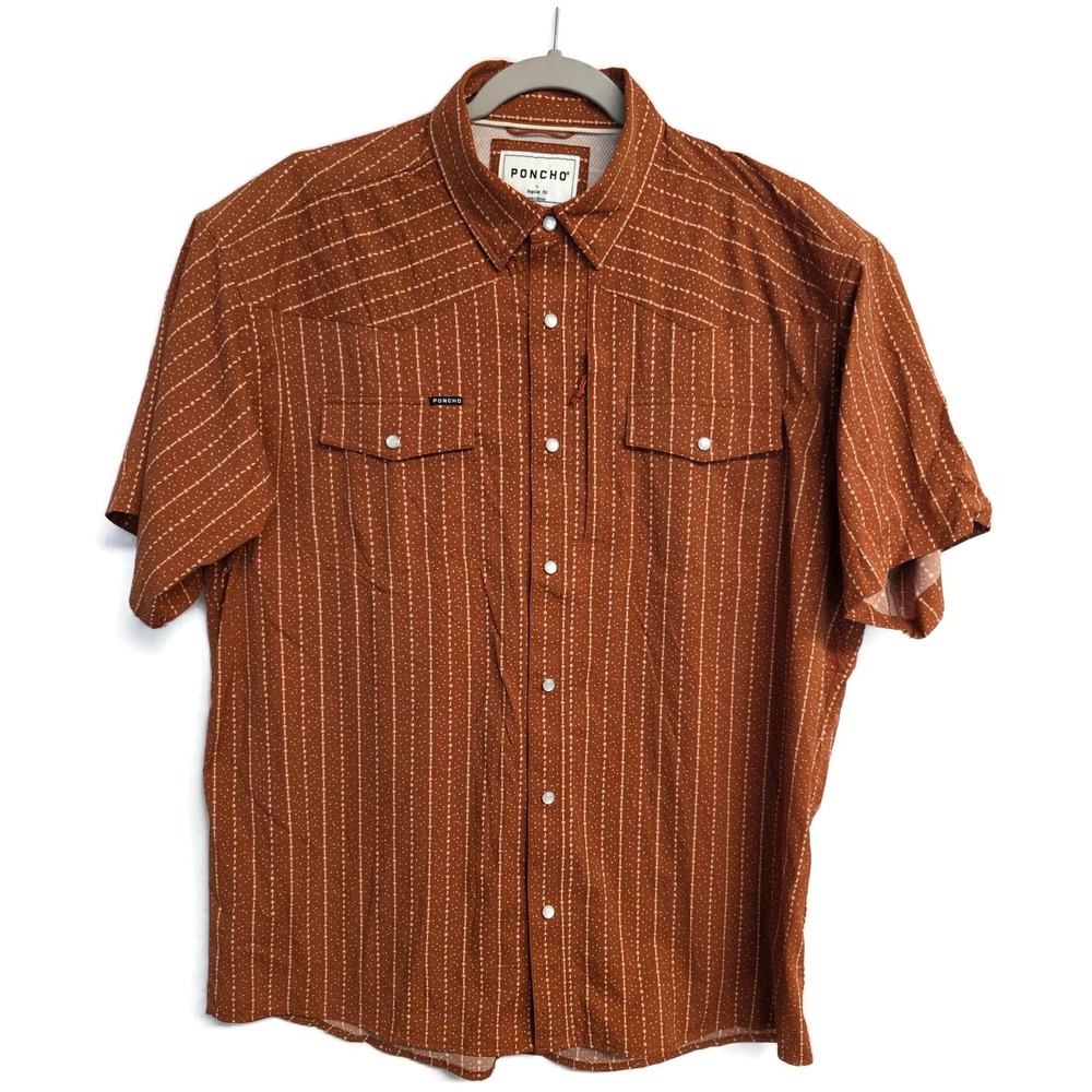 Poncho Shirt Men's Large Burnt Orange The Earl Western Pearl Snap